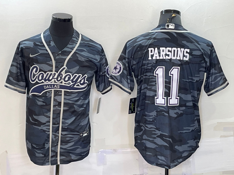 Men's Dallas Cowboys #11 Micah Parsons Grey Camo With Patch Cool Base Stitched Baseball Jersey